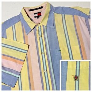 Vintage Tommy Hilfiger Short Sleeve Oxford Shirt Men's Size  Large Pastel